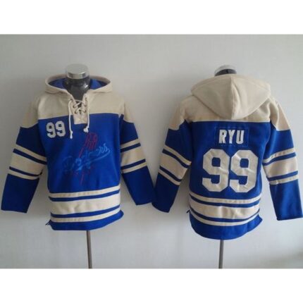 Dodgers #99 Hyun-Jin Ryu Blue Sawyer Hooded Sweatshirt MLB Hoodie