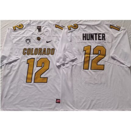 Men's Colorado Buffaloes #12 Travis Hunter White With PAC-12 Patch  Stitched Football Jersey