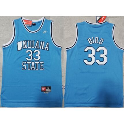 Men's Indiana State Sycamores #33 Larry Bird Blue Stitched Jersey