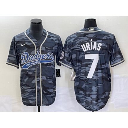 Men's Los Angeles Dodgers #7 Julio Urias Gray Camo Cool Base With Patch Stitched Baseball Jersey