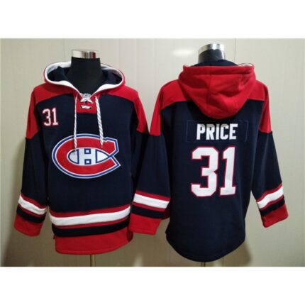 Men's Montreal Canadiens #31 Carey Price Navy/Red  Lace-Up Pullover Hoodie