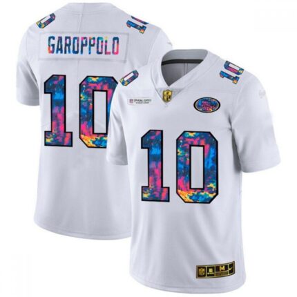 Men's San Francisco 49ers #10 Jimmy Garoppolo 2020 White Crucial Catch Limited Stitched Jersey