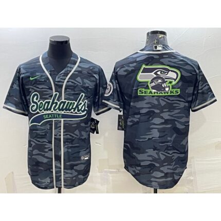 Men's Seattle Seahawks Grey Camo Team Big Logo With Patch Cool Base Stitched Baseball Jersey