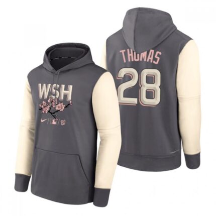 Men's Washington Nationals #28 Lane Thomas 2022 Grey City Connect Cherry Blossom Print Hoodie