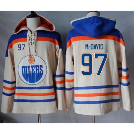 Oilers #97 Connor McDavid Cream Sawyer Hooded Sweatshirt Stitched NHL Jersey