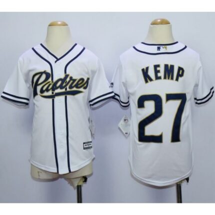 Padres #27 Matt Kemp White Home Cool Base Stitched Youth MLB Jersey