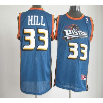 Pistons #33 Hill Blue Nike Throwback Stitched NBA Jersey
