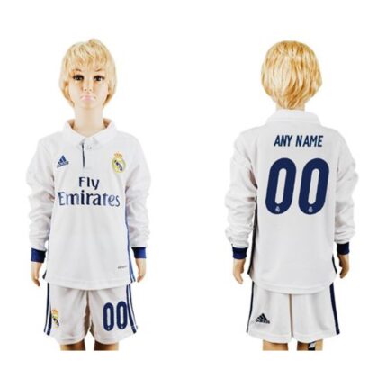Real Madrid Personalized Home Long Sleeves Kid Soccer Club Jersey