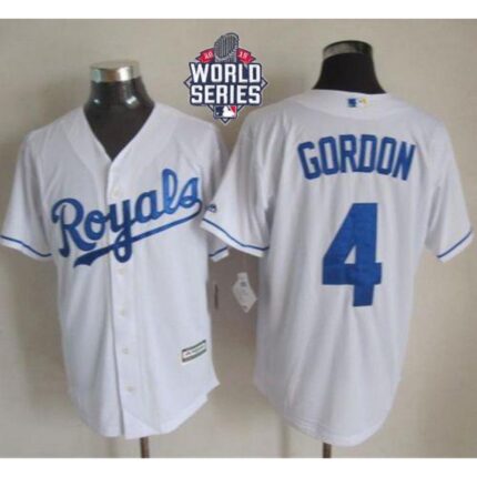 Royals #4 Alex Gordon White New Cool Base W/2015 World Series Patch Stitched MLB Jersey