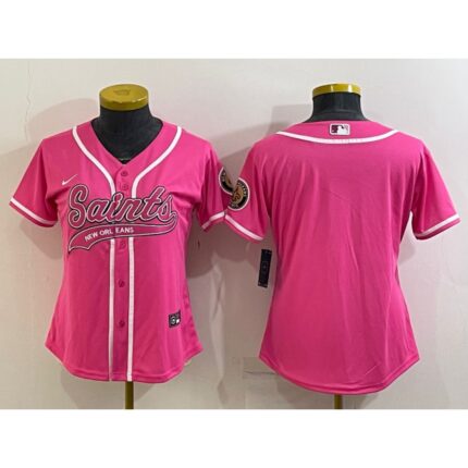 Women's New Orleans Saints Blank Pink With Patch Cool Base Stitched Baseball Jersey(Run Small)