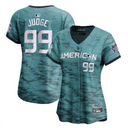 Women's New York Yankees #99 Aaron Judge Teal 2023 Alls-star Cool Base Stitched Jersey(Run Small)