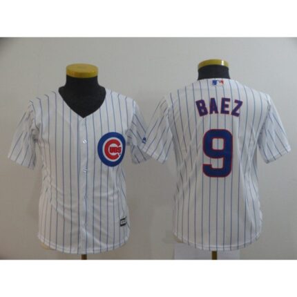 Youth Chicago Cubs White #9 Javier Baez  Cool Base Stitched MLB Jersey