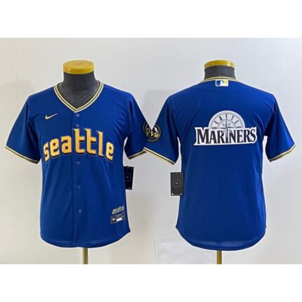 Youth Seattle Mariners Royal 2023 City Connect Team Big Logo Stitched Baseball Jersey
