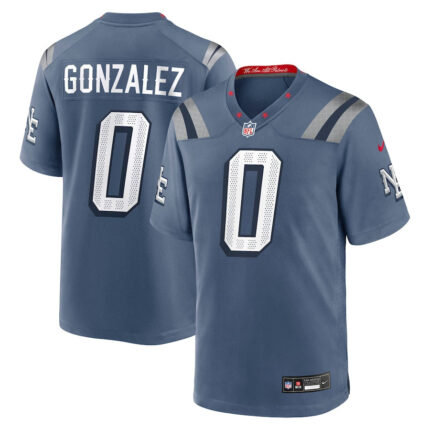 Men's New England Patriots Christian Gonzalez Nike Storm Blue 2025 Rivalries Collection Game Jersey